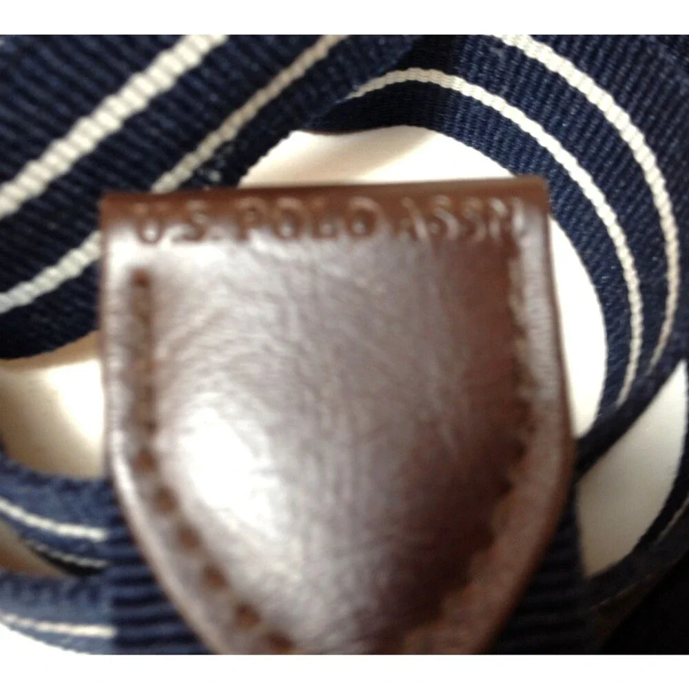 Vintage US Polo Assn Navy Blue Canvas Leather Tip Adjustable D-ring Belt 30-36